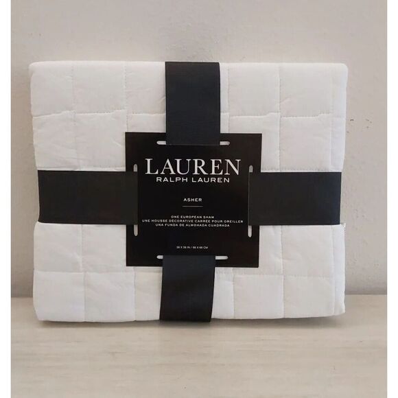 Ralph Lauren ASHER Cotton WHITE Quilted European Euro Sham w/Polyester Fiberfill - Picture 1 of 11